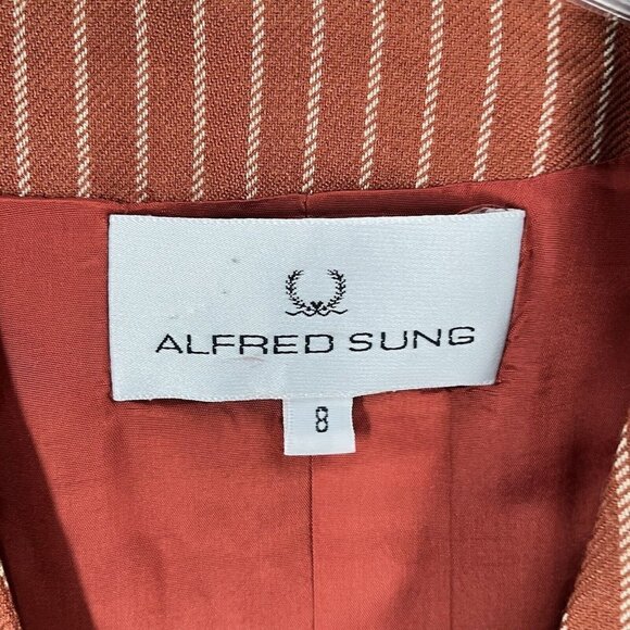 Alfred Sung Vintage Linen Blend Brown Striped Blazer Sz 8 Shoudler Pads - Picture 4 of 7